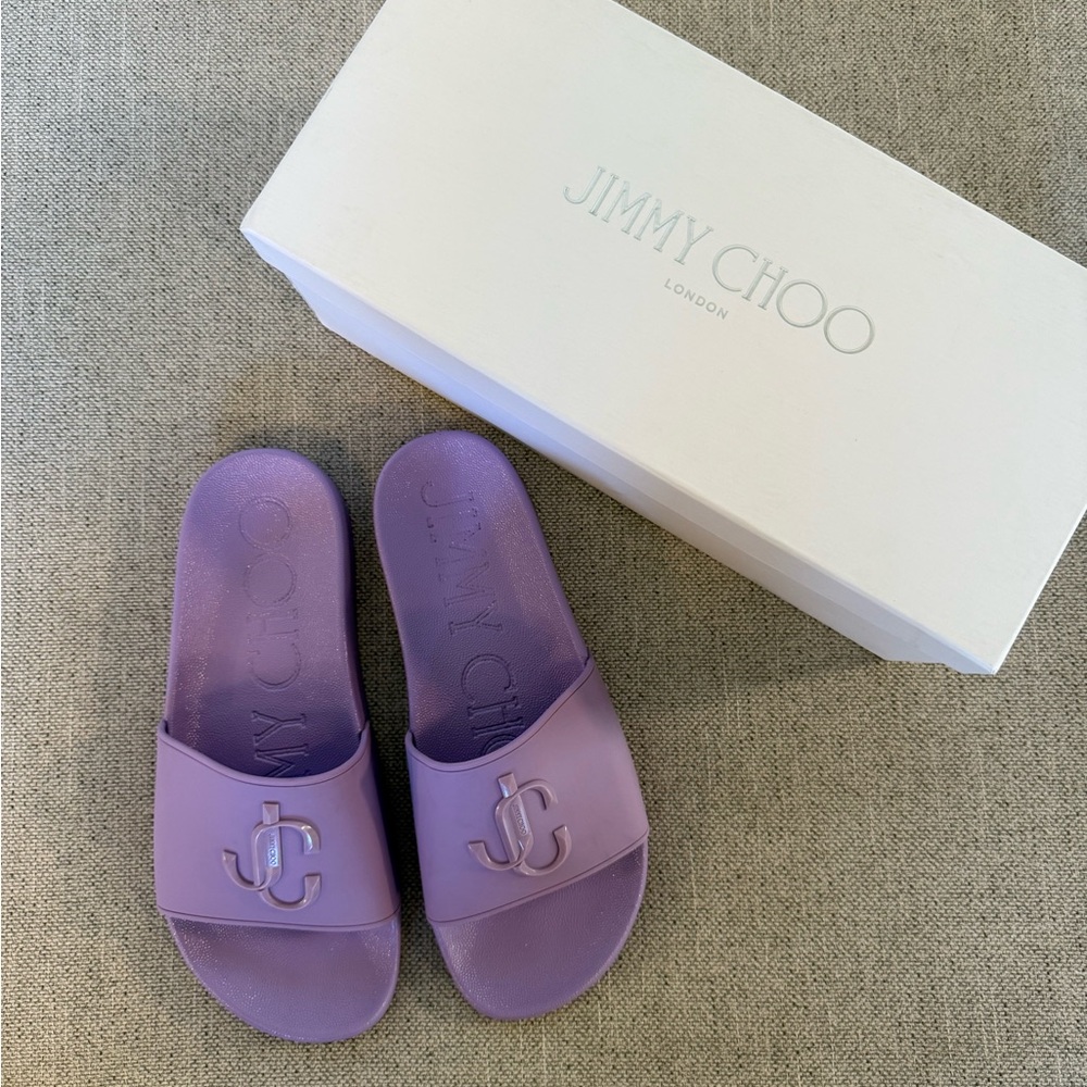 Jimmy Choo Purple Rubber Monogram Slides - Picture 2 of 4